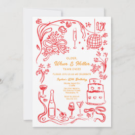 Hand plockade Coquette Wiser och Hotter Birthday Inbjudningar