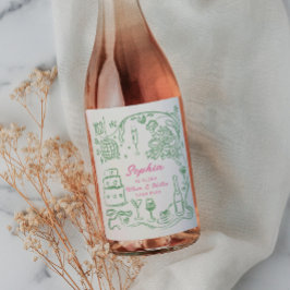 Hand plockade Coquette Wiser och Hotter Birthday Vinflaska Etikett