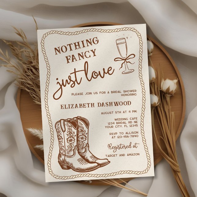 Hand plockade Cowgirl Boots Just Kärlek Möhippa Inbjudningar (Skapare uppladdad)