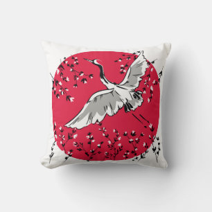 Hand plockade Crane-fågel, grafisk illustrationsfå Kudde