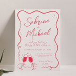 Hand plockade Curvy Whimsical Bröllop Inbjudningar<br><div class="desc">En bröllopsinbjudan i hand plockade som innehåller vågar och ett champagneglas. Justera namn och plustecknet " " så att det passar bäst.</div>