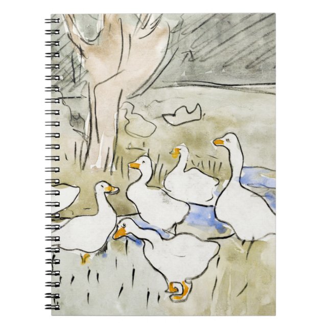 Hand plockade Cute Anka Foton White Anka Clipart F Anteckningsbok (Framsidan)