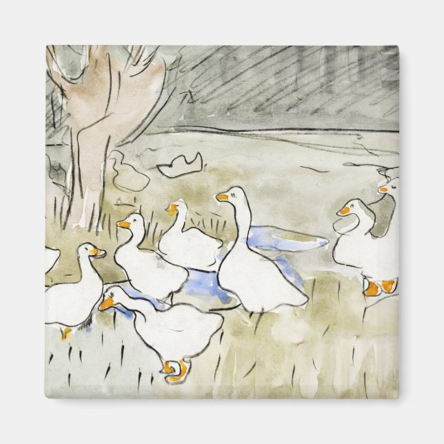 Hand plockade Cute Anka Foton White Anka Clipart F Magnet (Framsidan)