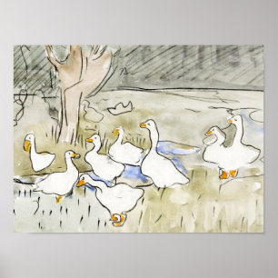 Hand plockade Cute Anka Foton White Anka Clipart F Poster