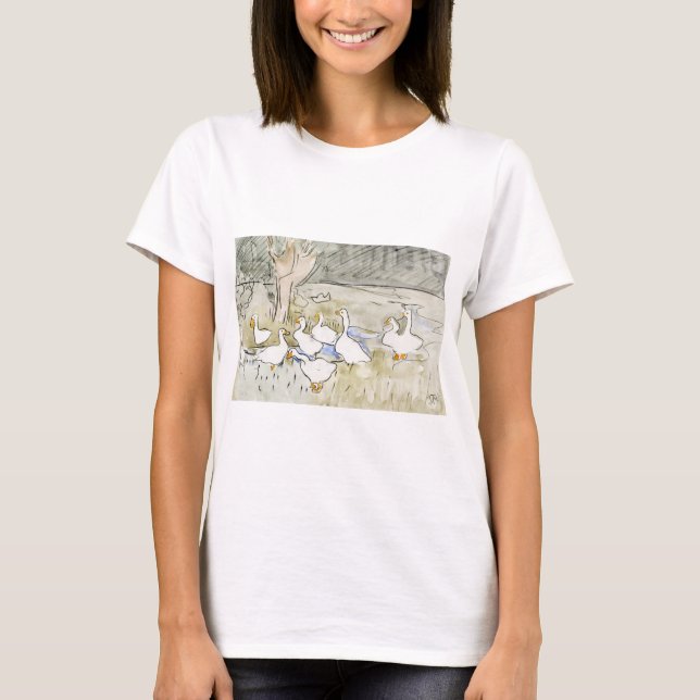 Hand plockade Cute Anka Foton White Anka Clipart F T Shirt (Framsida)