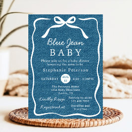 Hand plockade Cute Bow Simple Blue Jean Baby Showe Inbjudningar