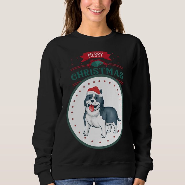 Hand plockade Cute Pitbull med Santa Hat Merry Chr T Shirt (Framsida)