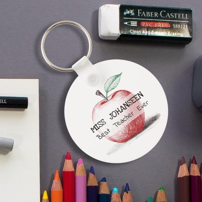 Hand plockade Cute & Roligt Red Apple Best Teacher Nyckelring (Skapare uppladdad)