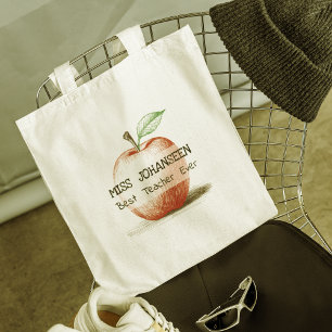 Hand plockade Cute & Roligt Red Apple Best Teacher Tygkasse