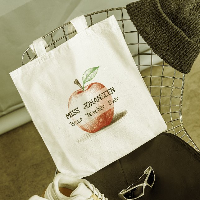Hand plockade Cute & Roligt Red Apple Best Teacher Tygkasse (Skapare uppladdad)