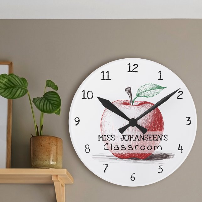 Hand plockade Cute & Roligt Red Apple Teacher Clas Rund Klocka (Skapare uppladdad)