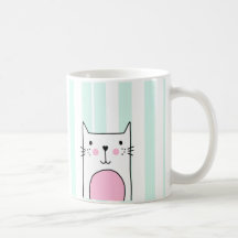 hand plockade Cute Rosa Cat Coffee Mugg - Blue Ran