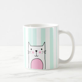 hand plockade Cute Rosa Cat Coffee Mugg - Blue Ran