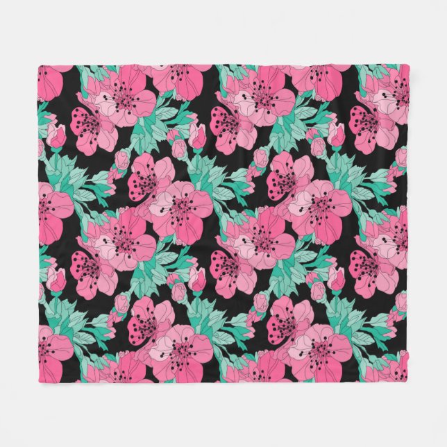 Hand plockade Dekorativ Cherry Blommar Mönster Fleecefilt (Framsidan (Horisontell))