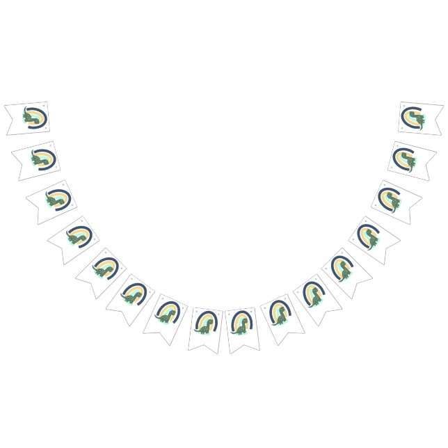 Hand plockade Dinosaur med Rainbow Födelsedagsfest Vimplar (Alla)