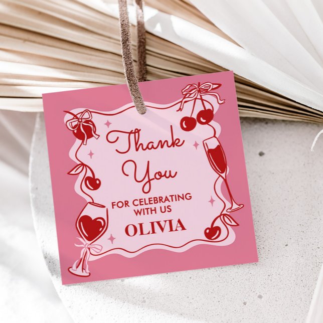 Hand plockade Dirty Thirty Födelsedagsfest Square Gåvor Etiketter (Hand Drawn Cherry Dirty Thirty Birthday Party Favor Tags)