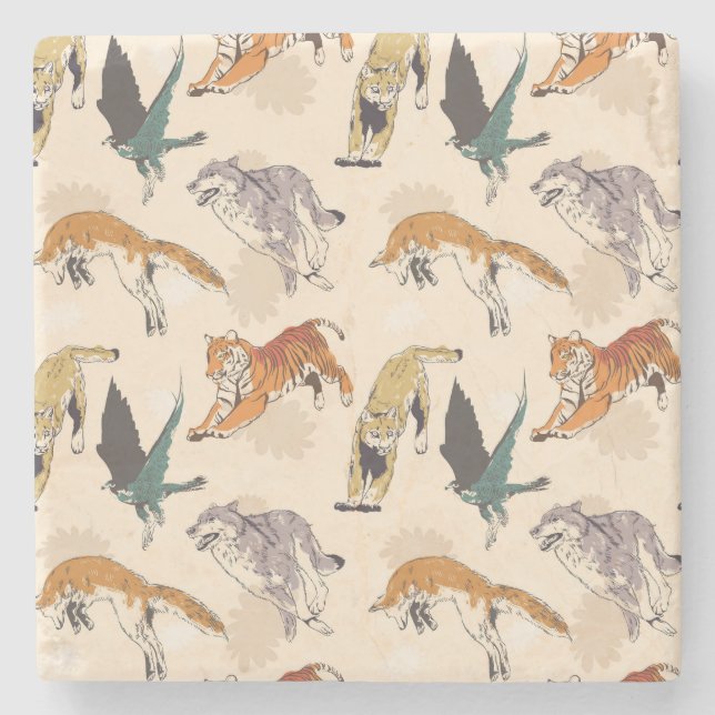 Hand plockade-djur i Vilden Retro Sketch Stenunderlägg (Framsidan)