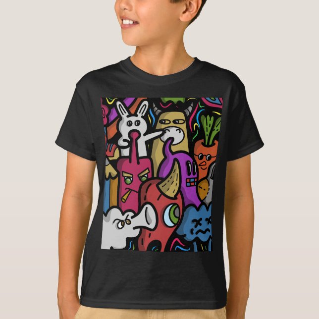 Hand plockade doodle art tecknad stil t shirt (Framsida)