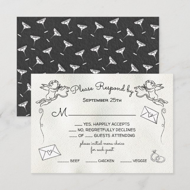 Hand plockade doodle Cherub Cupid OSA Inbjudningar (Fram/baksida)