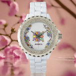Hand plockade Doodle-färgad Blommigt sömlös mönste Armbandsur<br><div class="desc">Anpassa Blommigten Hand plockade Dolning Watercolor sömlös mönster, dekorera ditt rum eller vilket personligt utrymme du har med den här vackra Aeftermiddag Delight Watercolor Doodle Flower Poster, olika doodle-blommor i grönt, gult, lila, lavender och periwinkle. Blommorna överlappar varandra med ge och ser ut som en blombunt. Blommorna accentueras av grönt...</div>