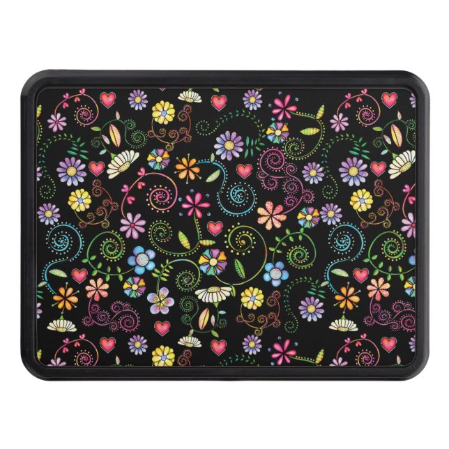 Hand plockade Doodle-färgad Blommigt sömlös mönste Dragkroksskydd (Framsidan)