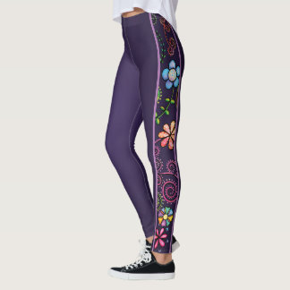Hand plockade Doodle-färgad Blommigt sömlös mönste Leggings