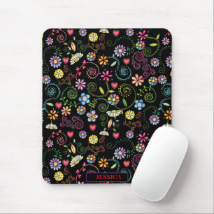 Hand plockade Doodle-färgad Blommigt sömlös mönste Musmatta