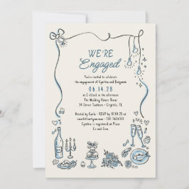 Hand plockade Doodle Funky Viktig Förlovningsfest Inbjudningar