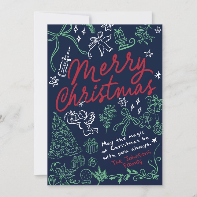 Hand plockade Doodle God jul Card Julkort (Framsida)