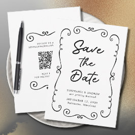 Hand plockade Doodle Gräns Bröllop spara datum Inbjudningar