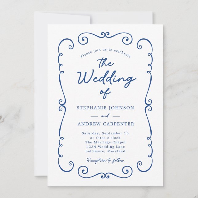 Hand plockade Doodle Gräns QR-koden Bröllop Inbjudningar (Framsida)