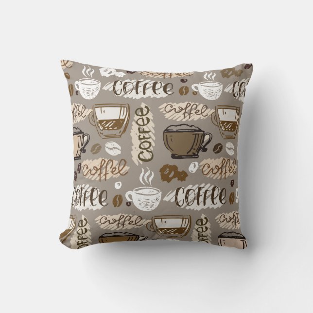Hand plockade doodle-kaffe, mönster, bakgrund kudde (Framsida)