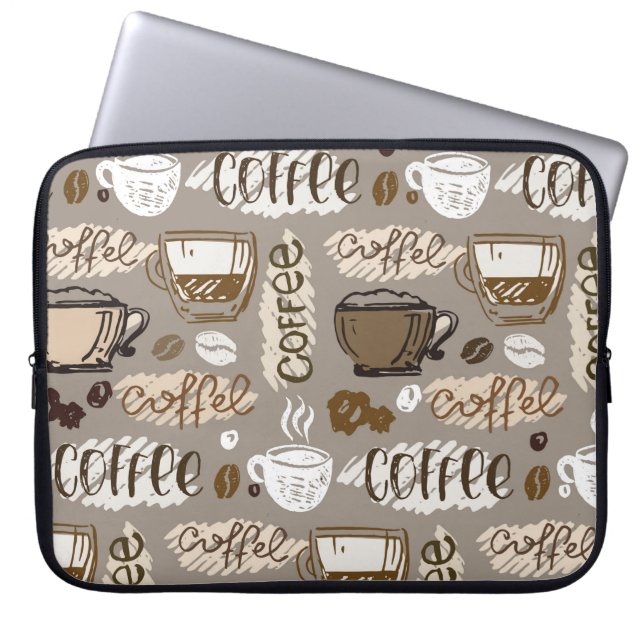 Hand plockade doodle-kaffe, mönster, bakgrund laptop fodral (Framsidan)