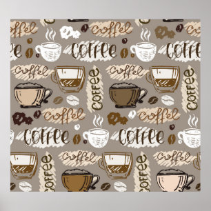 Hand plockade doodle-kaffe, mönster, bakgrund poster