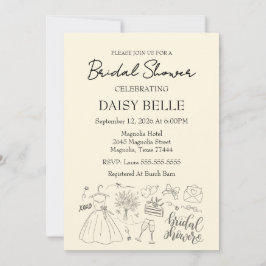 Hand plockade Doodle Möhippa Gult Inbjudningar