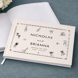 Hand plockade Doodle Old Money Bröllop Gästböcker