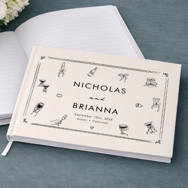 Hand plockade Doodle Old Money Bröllop Gästböcker (Skapare uppladdad)