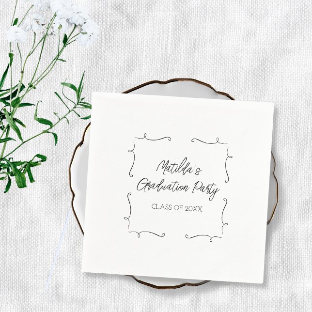 Hand plockade Doodle Personlig Studentfest Pappersservett (Hand Drawn Doodle Personalized Graduation Party Napkins)