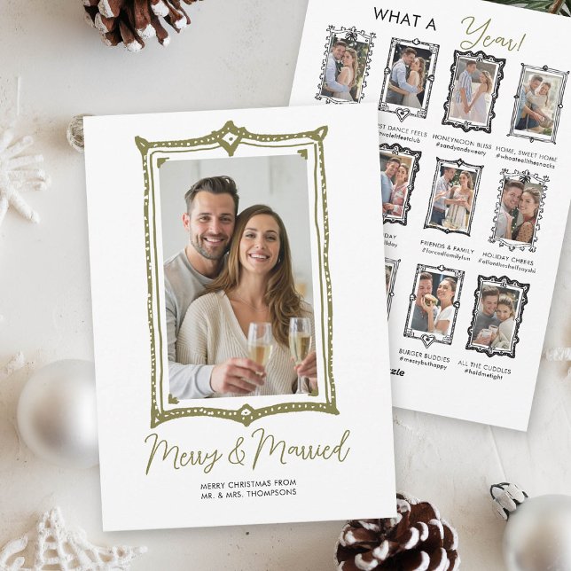 Hand plockade Doodle Review Första julen Gift (first year married doodle christmas card year in review doodle scribble frames gold black modern fun)