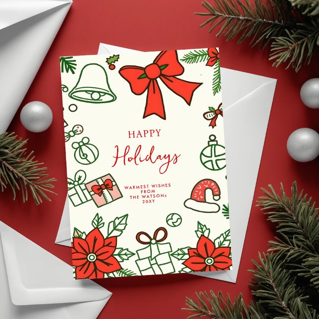 Hand plockade Doodle Scribble jul Helg Vykort (Hand Drawn Scribble Doodle Christmas Holiday Card)