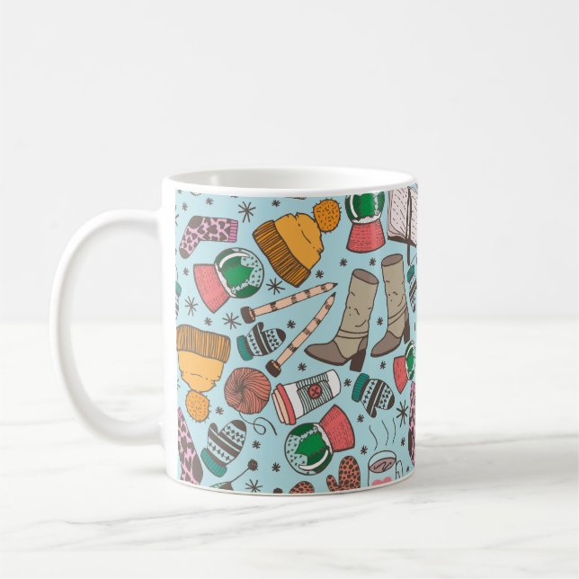 Hand plockade doodle-skiss sömlös mönster. Vinter  Kaffemugg (Vänster)