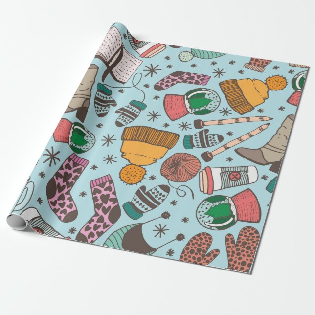 Hand plockade doodle-skiss sömlös mönster. Vinter  Presentpapper (Utrullad)