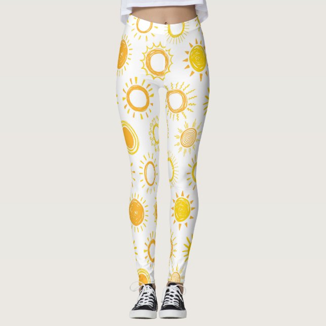 Hand plockade Doodle Sol Mönster Leggings (Framsida)