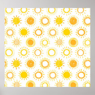 Hand plockade Doodle Sol Mönster Poster