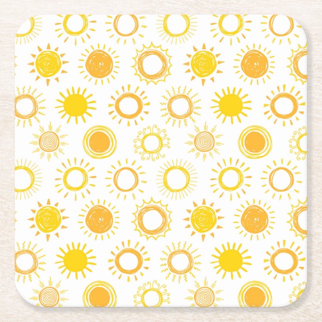 Hand plockade Doodle Sol Mönster Underlägg Papper Kvadrat (Framsidan)