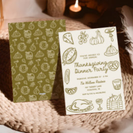 Hand plockade Doodle Thanksgiving Middag Inbjudan
