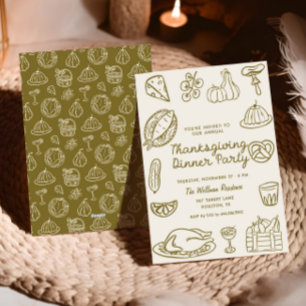Hand plockade Doodle Thanksgiving Middag Inbjudan