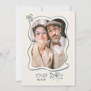 Hand plockade Doodle Whimsical Förlovningsfest Pho Inbjudningar