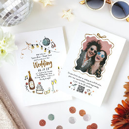 Hand plockade Doodles Funky Bröllop & Details Phot Inbjudningar