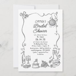 Hand plockade Doodles Funky Viktig Möhippa Inbjudningar